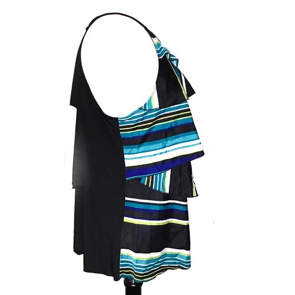 W). New York & Co Tiered Ruffed Tank Top Green Blue - Picture 4 of 5